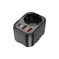 Мережевий фільтр HOCO NS3 на 1 розетку + 2 USB + USB-C, 20W, 220В, Black