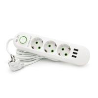 Мережевий фільтр F03U, 3 розетки EU + 3 USB, 1.5 м, перетин 3х0, 75мм, 2500W, White, Bag