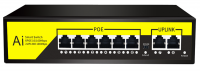 POE комутатор гігабітний Merlion 6 POE 10/100/1000 + 2 RJ45 10/100/1000 вбудований блок живлення 52V 2.3A