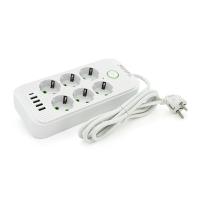Сетевой фильтр F06U, 6 розеток EU + 4 USB + 1PD, кнопка включения с индикатором, 2 м, 3х0,75мм, 2500W, White, Box