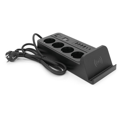 Мережевий фільтр із захистом від перенапруги G12H, 4 Socket + 4 USB 3,2А + 2 Type-C + бездротова зарядка + таймер, 2м, Black, Box