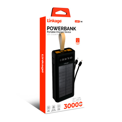 Power bank Linkage LKP-46, Solar 30000mAh, 22.5W, Кабелi Туре-С+Lighting, 0.70 kg, Black, Box