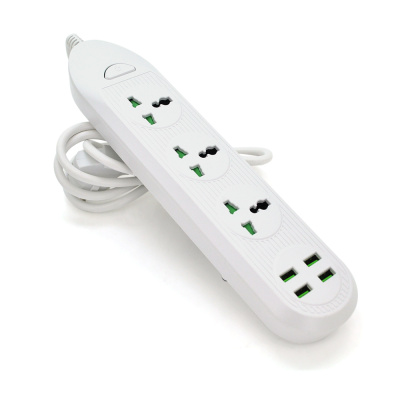 Мережевий фільтр ТВ-Т16mini, 3 розетки + 4 USB, 2 м, перетин 3х0, 75мм, 3000W, White, Box