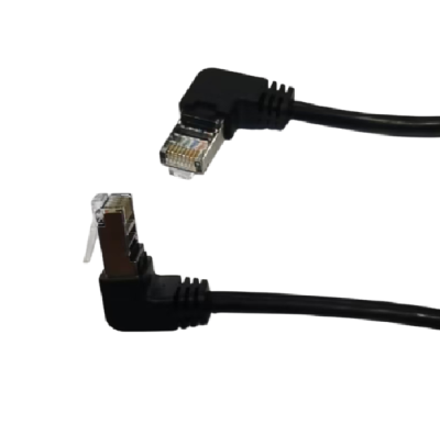 Патч-корд литий FTP, RJ45(прямий/кутовий), екранований, FTP5e 0.29m, patch D=4.9mm AWG28 2x90° CU, чорний, Q200