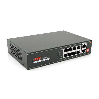 8ми портовий PoE комутатор з автоперезапуском ONV-H1108PLD, 8хРоЕ 100 Мбіт + 2хUplink 100 Мбіт до 250м, IEEE802.3af/at, загальна потужність 120Вт