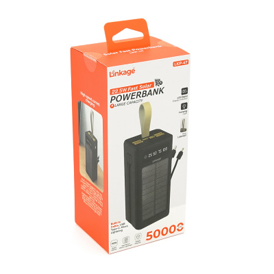 Power bank Linkage LKP-47 50000mAh, Solar, 22.5W, Кабелю Туре-С+Lighting, 1,060 kg, Black, Blister