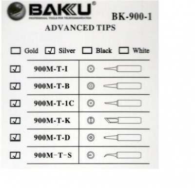 Жало для паяльника BAKKU BK-900M-T-D,silver, 4*6,3mm, мідь, гальванічне покриття, висока теплопровідність, швидке нагрівання, середній конус