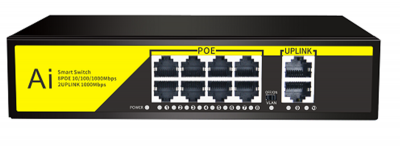 POE комутатор гігабітний Merlion 8 POE 10/100/1000 + 2 RJ45 10/100/1000 вбудований блок живлення 52V 2.3A