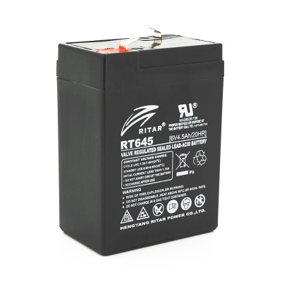 Акумуляторна батарея AGM RITAR RT645, Black Case, 6V 4.5Ah (70х47х99 (105)), 0.864kg Q20 (2022 рік)