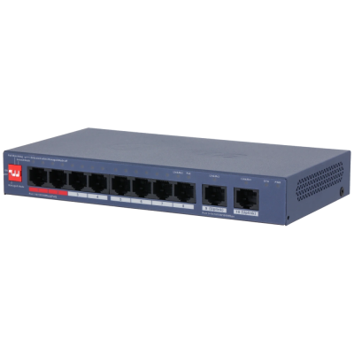 8-портовий керований PoE комутатор DH-CS4010-8ET2GT-110 з 8 портами POE 100Мбіт + 2 порти UP-Link 1000Мбіт, 185x104x27 мм