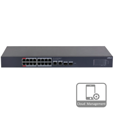 16-портовий гігабітний керований PoE комутатор DH-CS4220-16GT-190 з 16/POE 100Мбіт + 2/UP-Link 1000Мбіт + 2/SFP 1000Мбіт, 440x220x44 мм