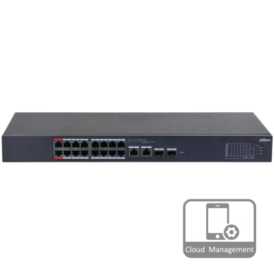 16-портовий керований PoE комутатор DH-CS4218-16ET-135 з 16 портами POE 100Мбіт + 2/UP-Link 1000Мбіт + 2/SFP 1000Мбіт, 135Вт, 440x220x44 мм