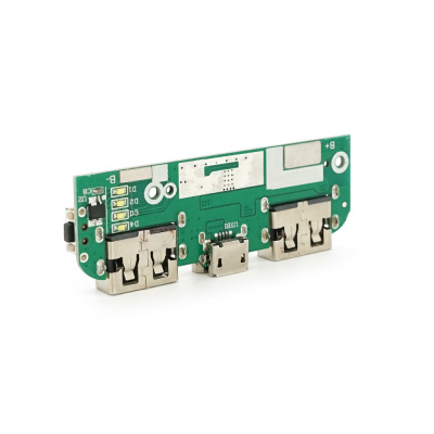 Плата для павербанку, 10000 mAh, 4-LED індикатора. Input: Micro-USB - 5V/2.1A, Type-C - 5V/2.1A Out: 2xUSB-A - 5V/1A, 5V/2.1A