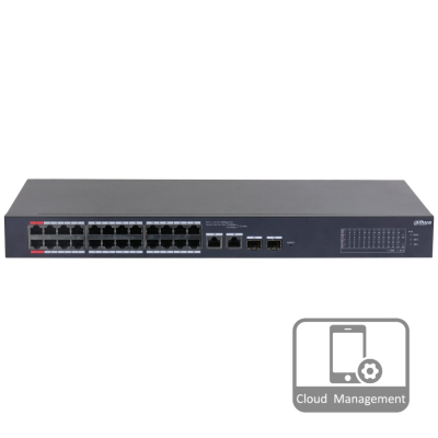 24-портовий керований PoE комутатор DH-CS4226-24ET-240 з 24 портами POE 100Мбіт + 2/UP-Link 1000Мбіт + 2/SFP 1000Мбіт, 240Вт, 440x220x44 мм