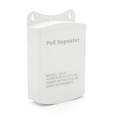 POE подовжувач-ділитель вуличний RITAR 1/2 ( 1 Вх -2 Вих, 10/100Mpbs POE ) 44-57V- 24W, Перемикач-100/250метрів, BOX 140x100x35mm, White